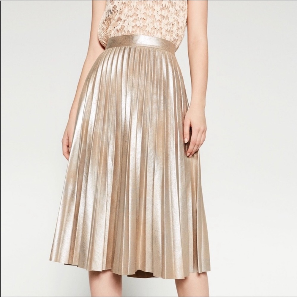 Zara pleated metallic midi skirt, size M